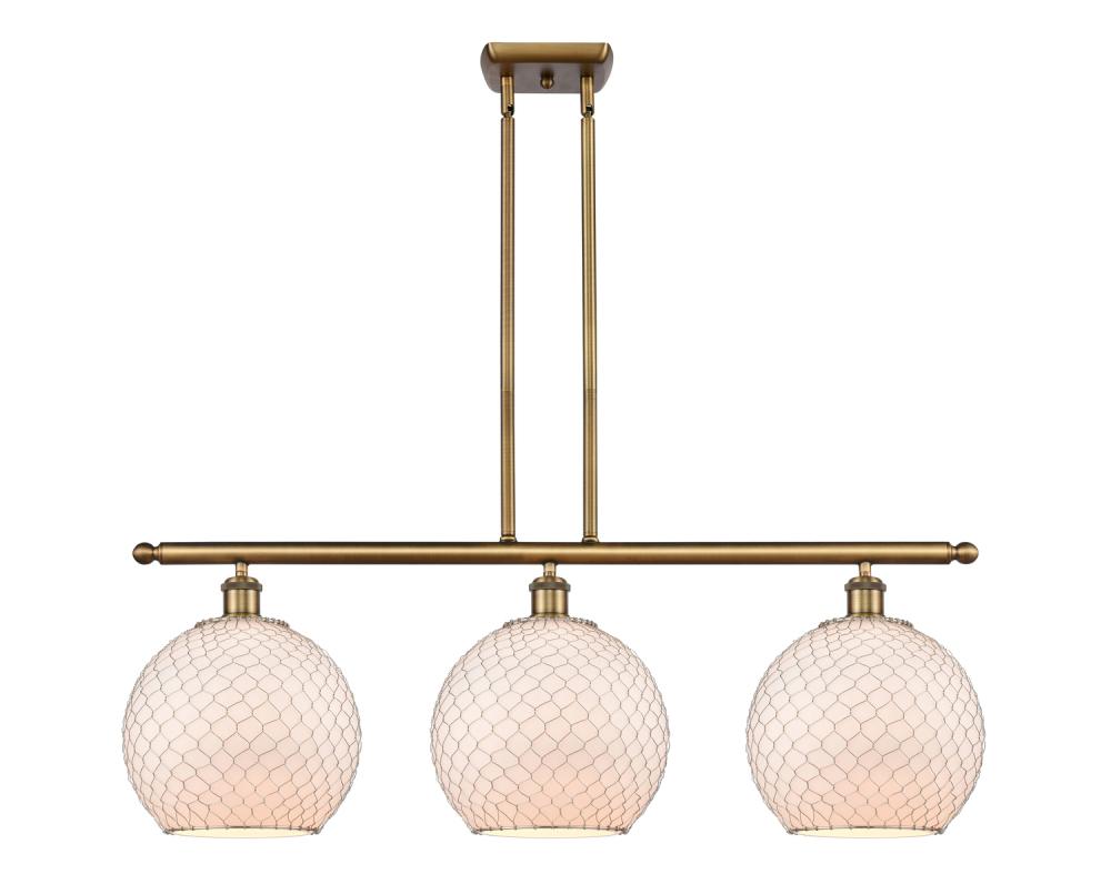 Farmhouse Chicken Wire - 3 Light - 37 inch - Brushed Brass - Cord hung - Island Light