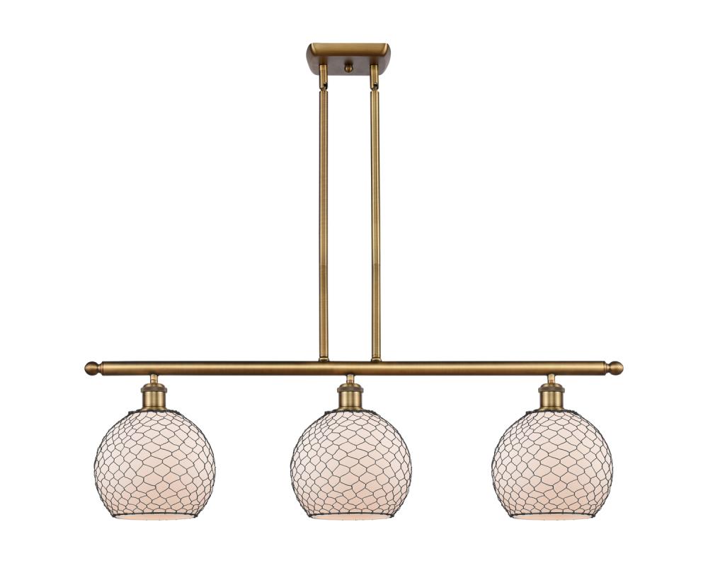 Farmhouse Chicken Wire - 3 Light - 36 inch - Brushed Brass - Cord hung - Island Light