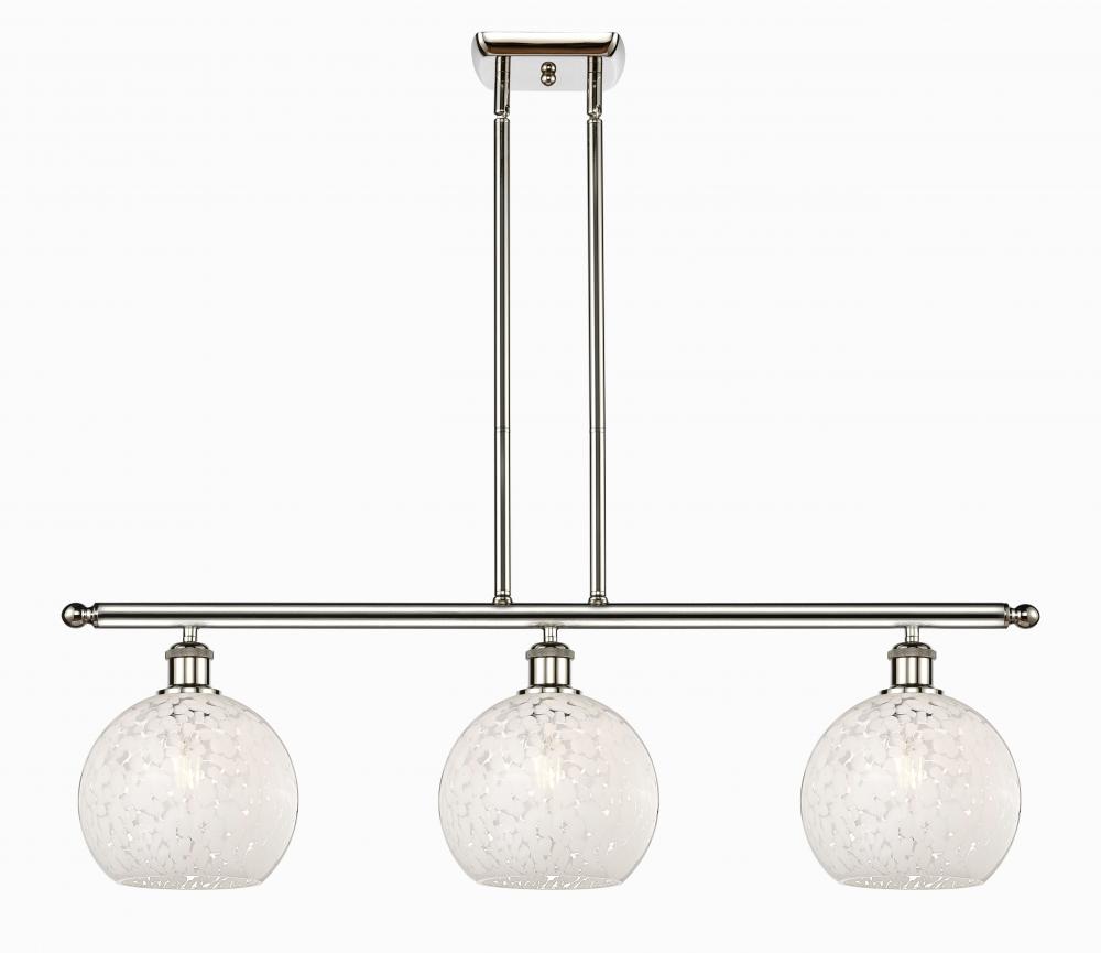 White Mouchette - 3 Light - 36 inch - Polished Nickel - Stem Hung - Island Light