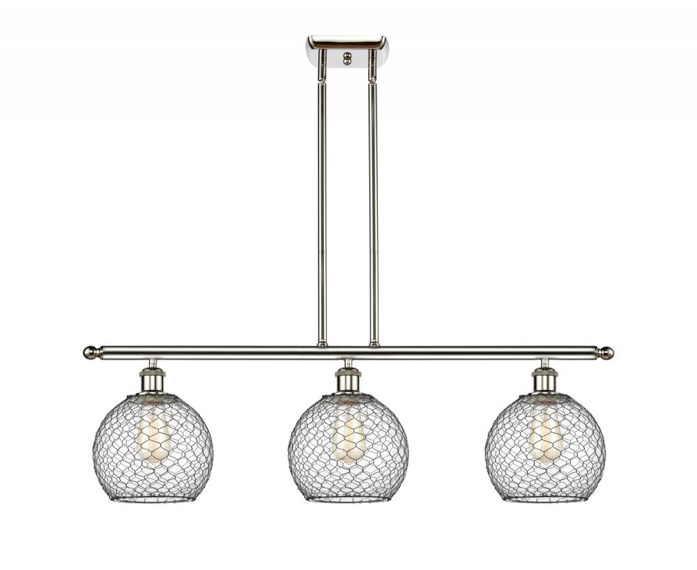 Farmhouse Chicken Wire - 3 Light - 36 inch - Polished Nickel - Cord hung - Island Light