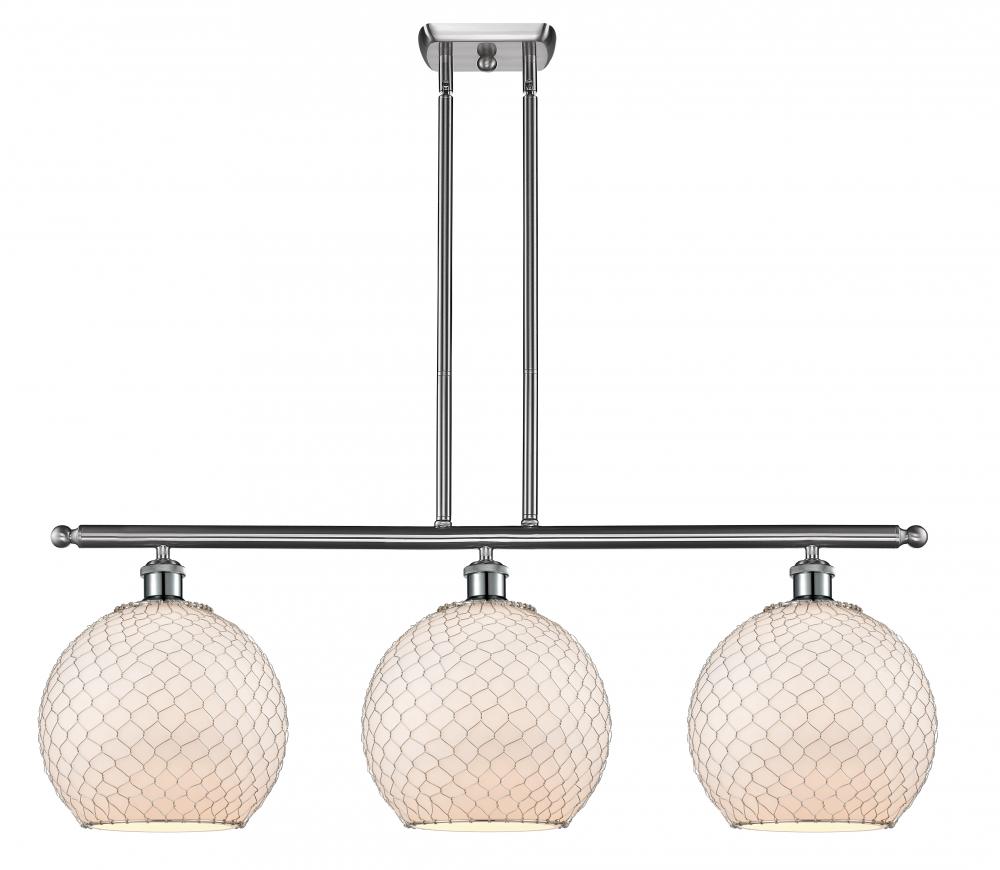 Farmhouse Chicken Wire - 3 Light - 37 inch - Brushed Satin Nickel - Cord hung - Island Light