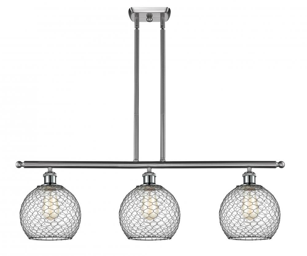 Farmhouse Chicken Wire - 3 Light - 36 inch - Brushed Satin Nickel - Cord hung - Island Light