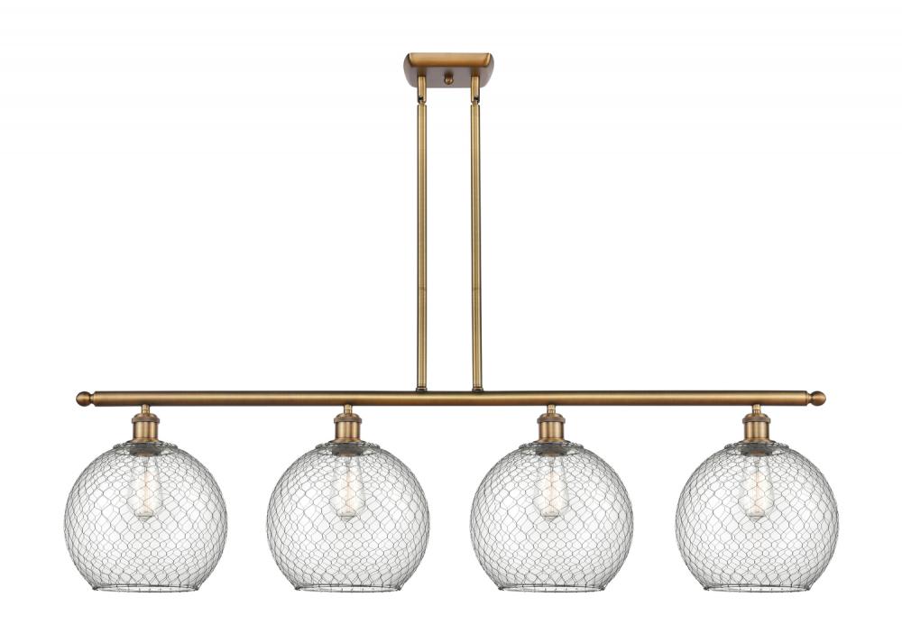 Farmhouse Chicken Wire - 4 Light - 48 inch - Brushed Brass - Cord hung - Island Light