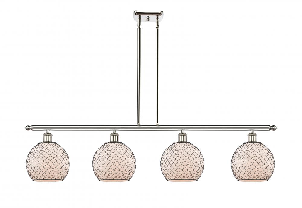 Farmhouse Chicken Wire - 4 Light - 48 inch - Polished Nickel - Cord hung - Island Light
