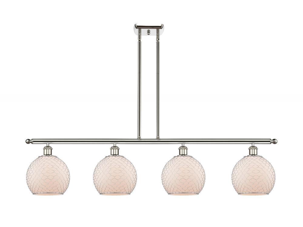 Farmhouse Chicken Wire - 4 Light - 48 inch - Polished Nickel - Cord hung - Island Light