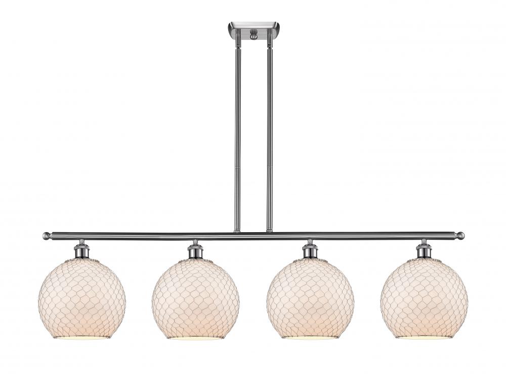 Farmhouse Chicken Wire - 4 Light - 48 inch - Brushed Satin Nickel - Cord hung - Island Light