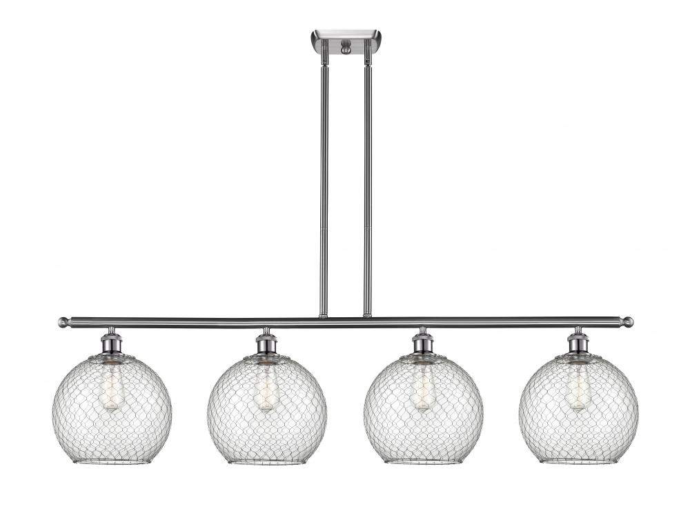 Farmhouse Chicken Wire - 4 Light - 48 inch - Brushed Satin Nickel - Cord hung - Island Light