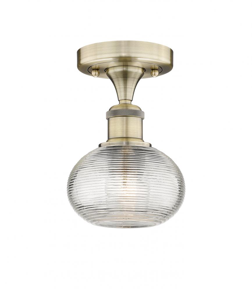 Ithaca - 1 Light - 6 inch - Antique Brass - Semi-Flush Mount