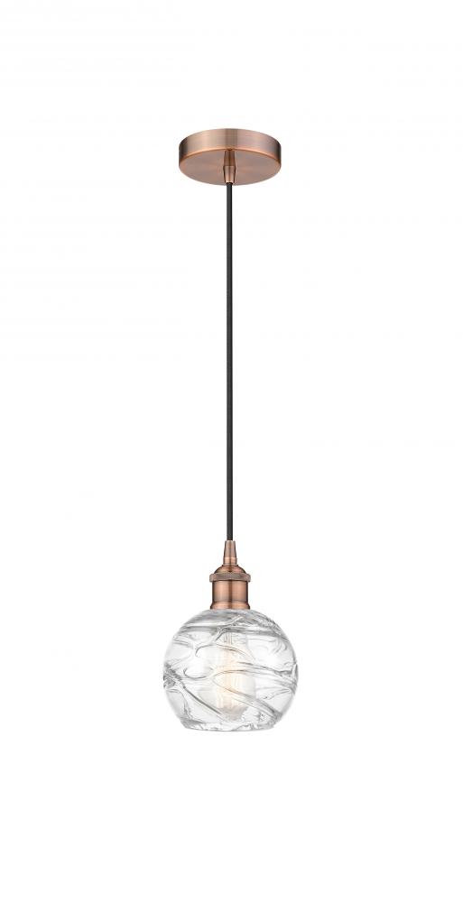 Athens Deco Swirl - 1 Light - 6 inch - Antique Copper - Cord hung - Mini Pendant