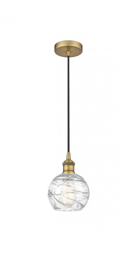 Athens Deco Swirl - 1 Light - 6 inch - Brushed Brass - Cord hung - Mini Pendant