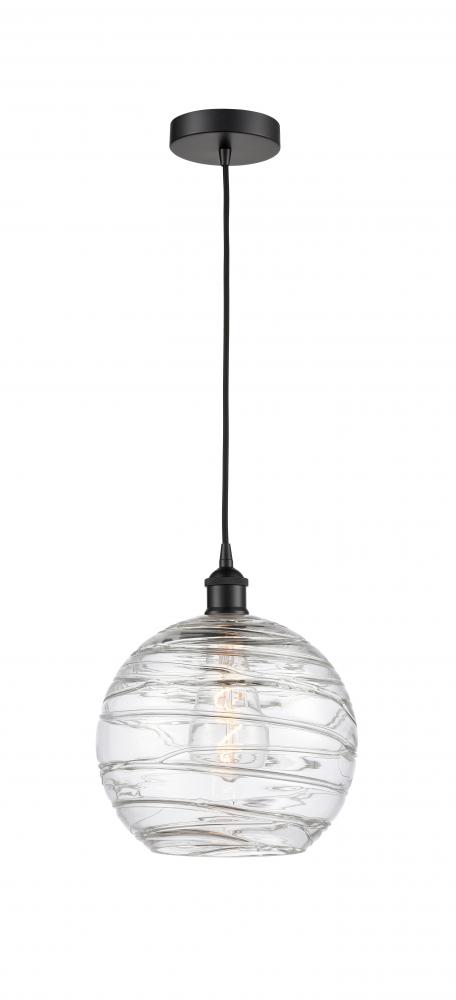 Athens Deco Swirl - 1 Light - 10 inch - Matte Black - Cord hung - Mini Pendant