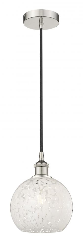 White Mouchette - 1 Light - 8 inch - Polished Nickel - Cord Hung - Mini Pendant