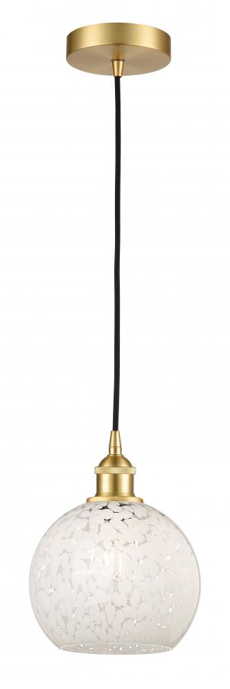 White Mouchette - 1 Light - 8 inch - Satin Gold - Cord Hung - Mini Pendant