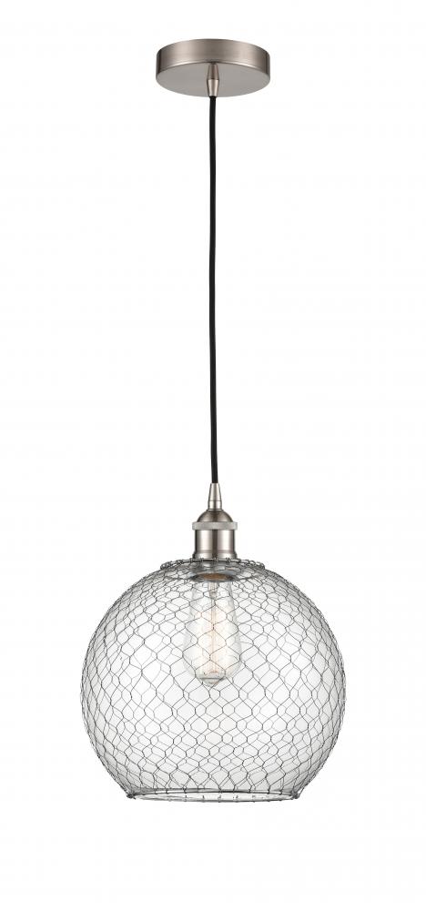 Farmhouse Chicken Wire - 1 Light - 10 inch - Brushed Satin Nickel - Cord hung - Mini Pendant