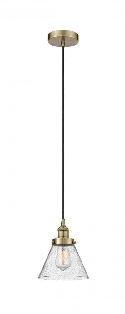Cone - 1 Light - 8 inch - Antique Brass - Cord hung - Mini Pendant