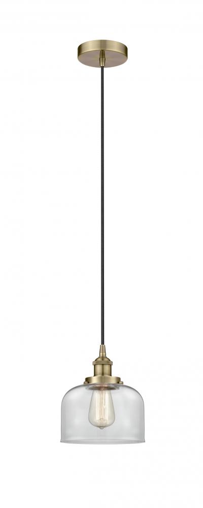 Bell - 1 Light - 8 inch - Antique Brass - Cord hung - Mini Pendant