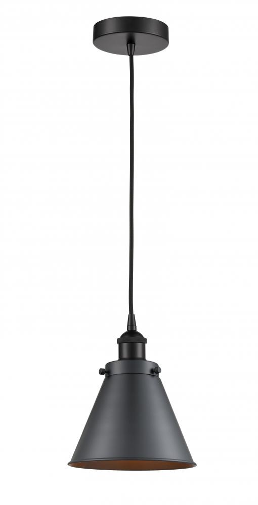 Appalachian - 1 Light - 8 inch - Matte Black - Cord hung - Mini Pendant