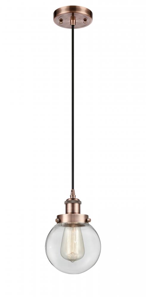 Beacon - 1 Light - 6 inch - Antique Copper - Cord hung - Mini Pendant