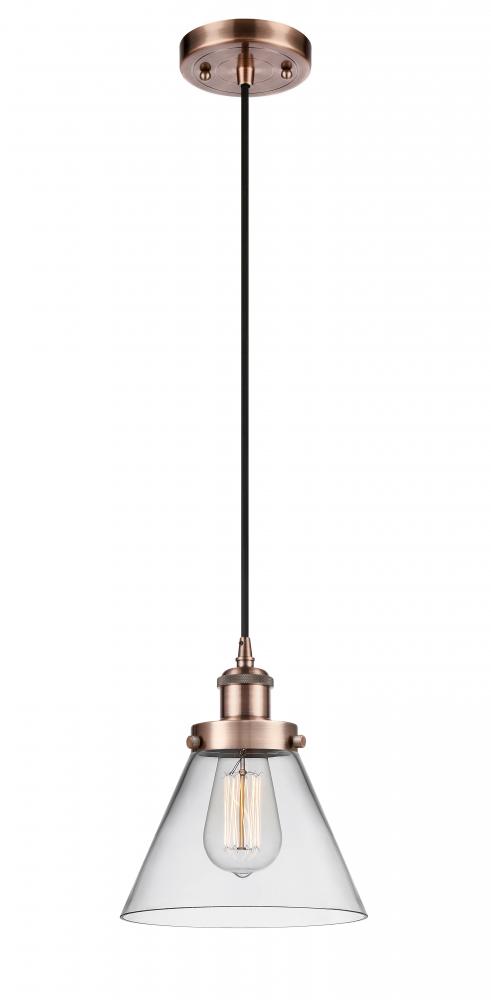 Cone - 1 Light - 8 inch - Antique Copper - Cord hung - Mini Pendant