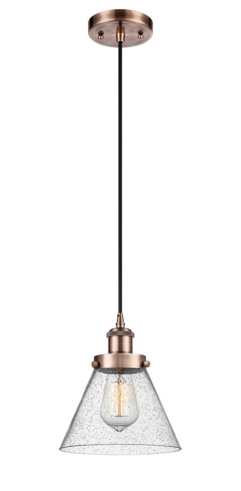 Cone - 1 Light - 8 inch - Antique Copper - Cord hung - Mini Pendant