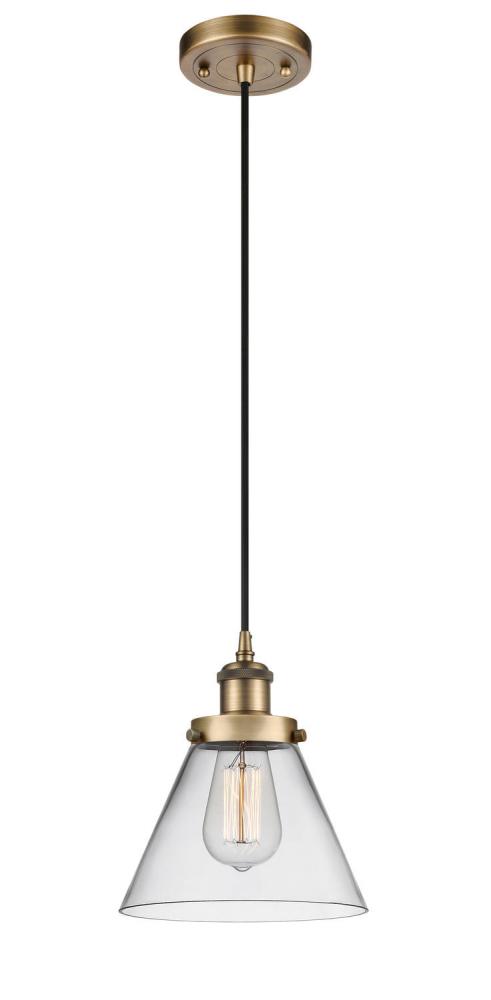 Cone - 1 Light - 8 inch - Brushed Brass - Cord hung - Mini Pendant