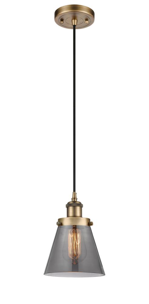 Cone - 1 Light - 6 inch - Brushed Brass - Cord hung - Mini Pendant