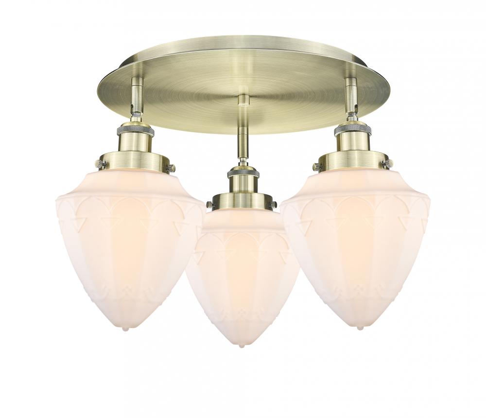 Bullet - 3 Light - 18 inch - Antique Brass - Flush Mount