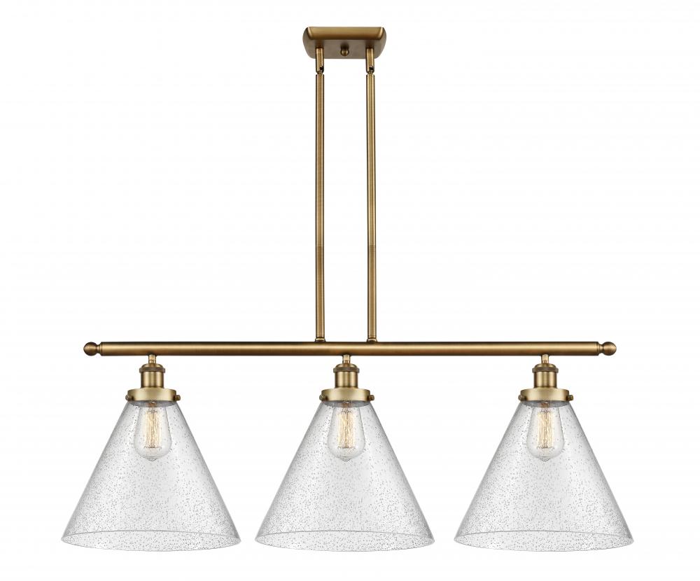 Cone - 3 Light - 36 inch - Brushed Brass - Stem Hung - Island Light