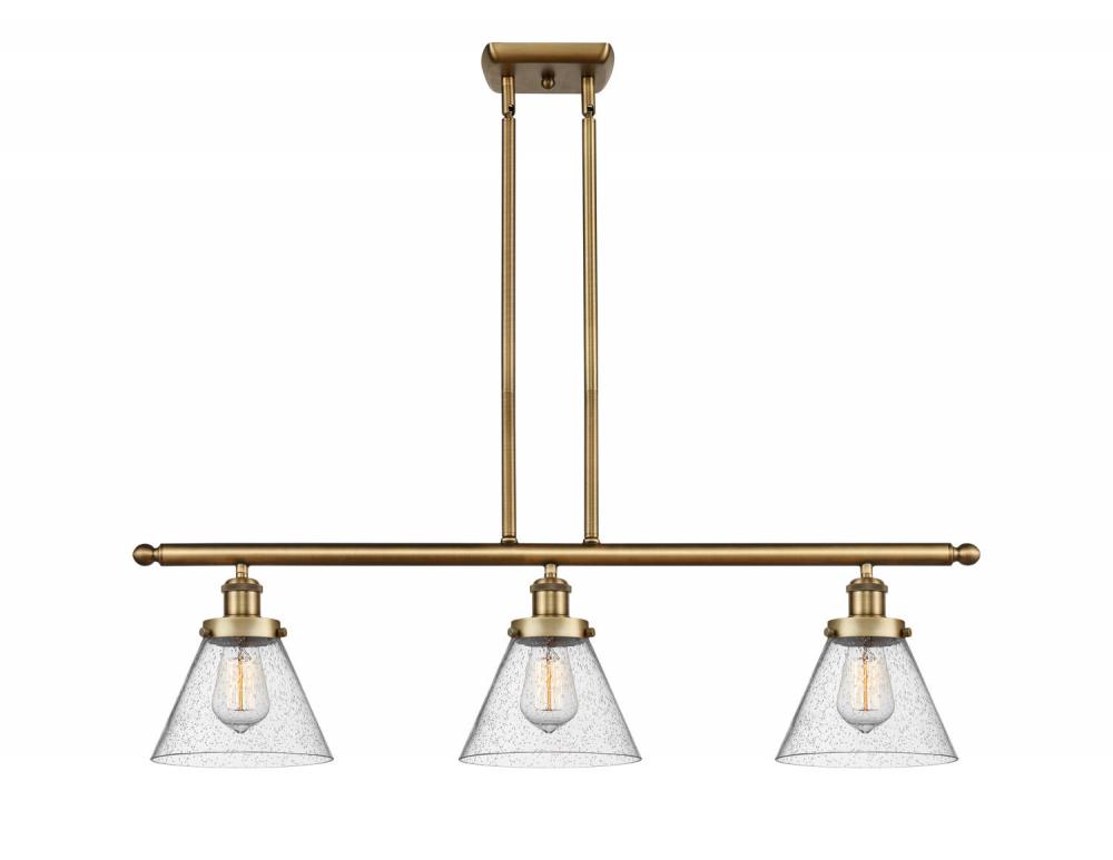 Cone - 3 Light - 36 inch - Brushed Brass - Stem Hung - Island Light