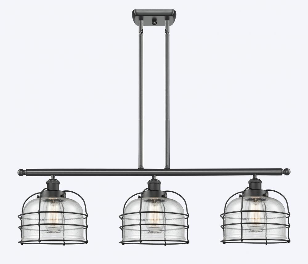 Bell Cage - 3 Light - 36 inch - Matte Black - Stem Hung - Island Light