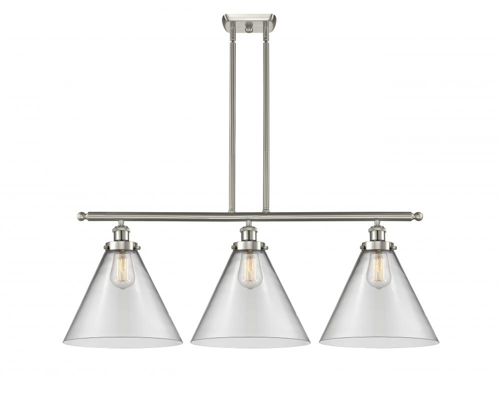 Cone - 3 Light - 36 inch - Brushed Satin Nickel - Stem Hung - Island Light