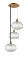 Innovations Lighting 113B-3P-BB-G555-10CL - Ithaca - 3 Light - 17 inch - Brushed Brass - Cord hung - Multi Pendant