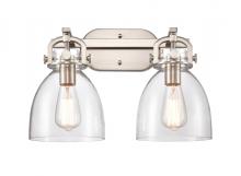 Innovations Lighting 410-2W-SN-G412-7CL - Newton Bell - 2 Light - 17 inch - Satin Nickel - Bath Vanity Light