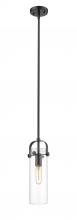  423-1S-BK-G423-12CL - Pilaster II Cylinder - 1 Light - 12 inch Long Glass - Matte Black - Pendant