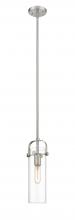  423-1S-SN-G423-12CL - Pilaster II Cylinder - 1 Light - 12 inch Long Glass - Satin Nickel - Pendant