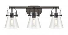  423-3W-BK-G411-6CL - Pilaster II Cone - 3 Light - 27 inch - Matte Black - Bath Vanity Light