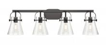  423-4W-BK-G411-6SDY - Pilaster II Cone - 4 Light - 37 inch - Matte Black - Bath Vanity Light