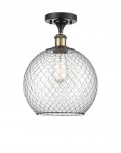 Innovations Lighting 516-1C-BAB-G122-10CBK - Farmhouse Chicken Wire - 1 Light - 10 inch - Black Antique Brass - Semi-Flush Mount