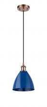 Innovations Lighting 516-1P-AC-MBD-75-BL - Plymouth - 1 Light - 8 inch - Antique Copper - Cord hung - Mini Pendant