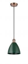 Innovations Lighting 516-1P-AC-MBD-75-GR - Plymouth - 1 Light - 8 inch - Antique Copper - Cord hung - Mini Pendant