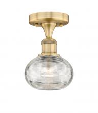 Innovations Lighting 616-1F-BB-G555-6CL - Ithaca - 1 Light - 6 inch - Brushed Brass - Semi-Flush Mount