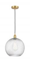  616-1P-SG-G1214-12 - Athens Twisted Swirl - 1 Light - 12 inch - Satin Gold - Cord hung - Mini Pendant