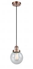 Innovations Lighting 916-1P-AC-G204-6 - Beacon - 1 Light - 6 inch - Antique Copper - Cord hung - Mini Pendant