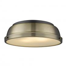 Golden 3602-14 BLK-AB - Duncan 14" Flush Mount in Matte Black with Aged Brass