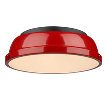 Golden 3602-14 BLK-RD - Duncan 14" Flush Mount in Matte Black with a Red Shade