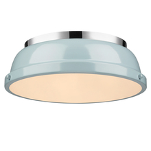 Golden 3602-14 CH-SF - Duncan 14" Flush Mount in Chrome with a Seafoam Shade