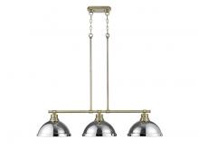 Golden 3602-3LP AB-CH - Duncan 3-Light Linear Pendant in Aged Brass with Chrome