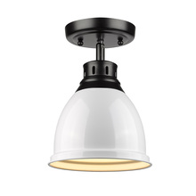 Golden 3602-FM BLK-WH - Duncan Flush Mount in Matte Black with a White Shade