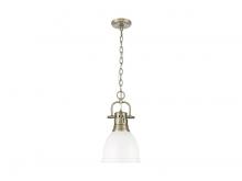 Golden 3602-S AB-WHT - Duncan Small Pendant with Chain in Aged Brass with Matte White