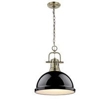 Golden 3602-L AB-BK - Duncan 1-Light Pendant with Chain in Aged Brass with Black